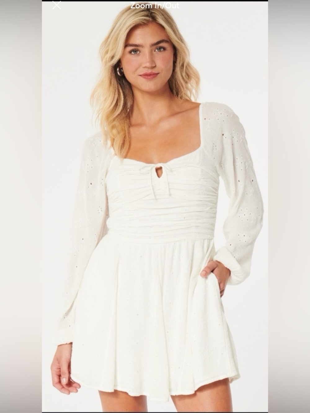 Hollister White Eyelet Babydoll Dress Romper XL Puff Sleeve Cottagecore Mini